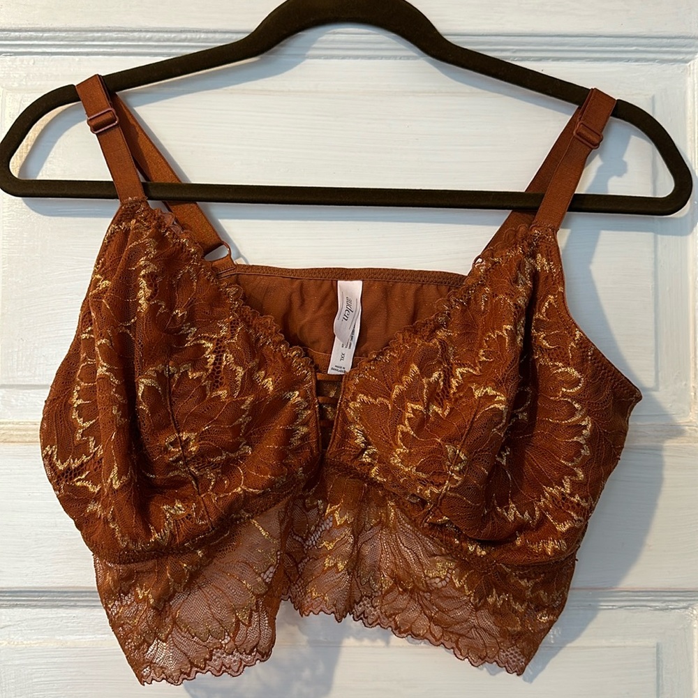 Elegant Lace Bralette in Brown and Gold